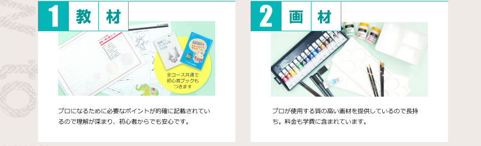 Point1：教材について　Point2：画材について